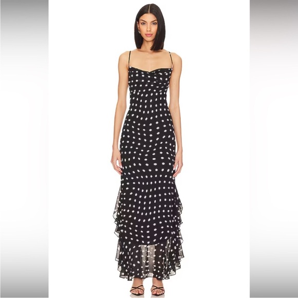 NWT LPA Giulia Maxi Dress in Black And Cream Polka Dot - small Giulia - Picture 4 of 10